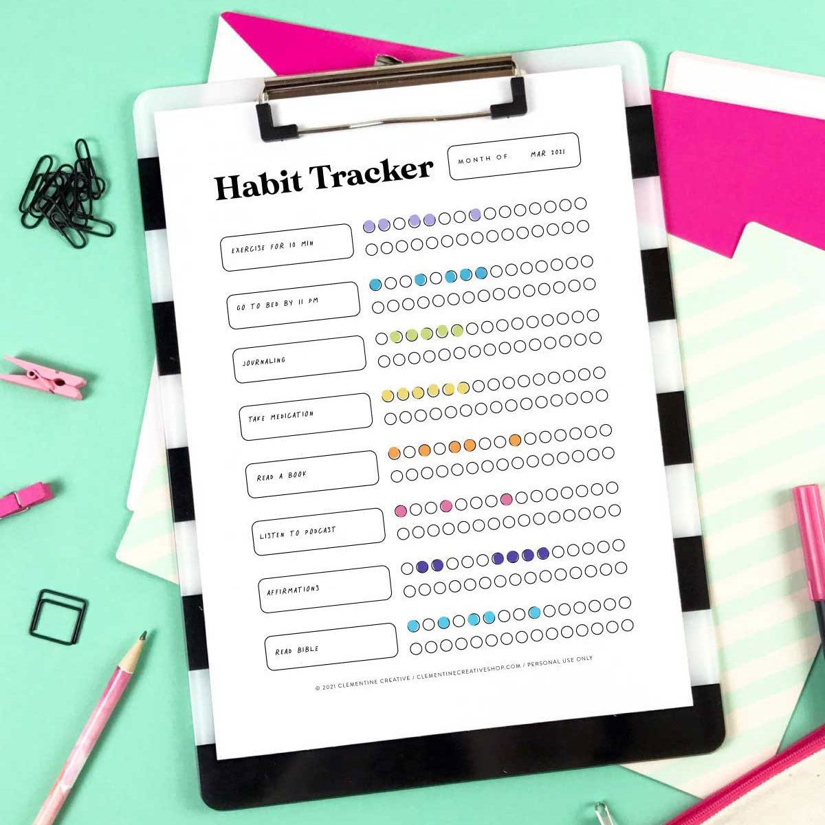 Printable Editable Habit Tracker - Type in your text – Clementine Creative
