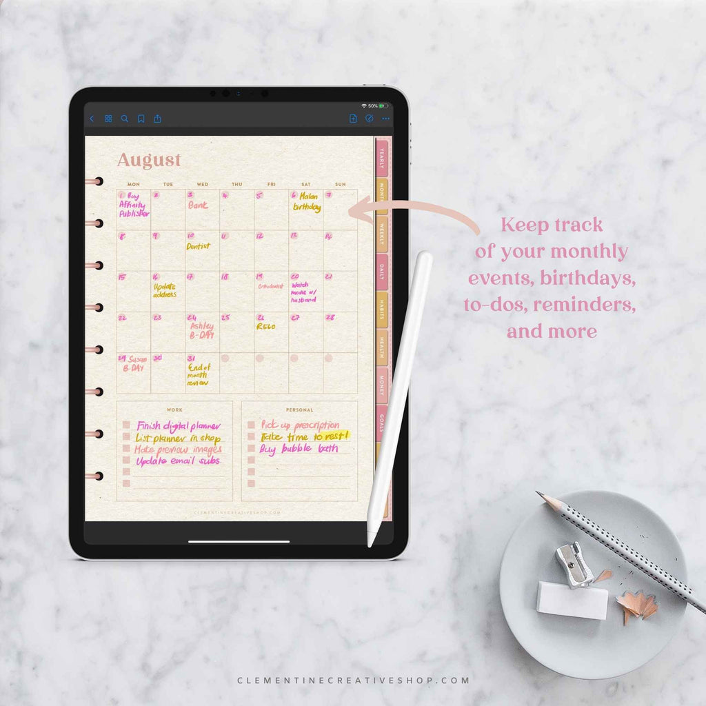 stylish undated digital planner for goodnotes