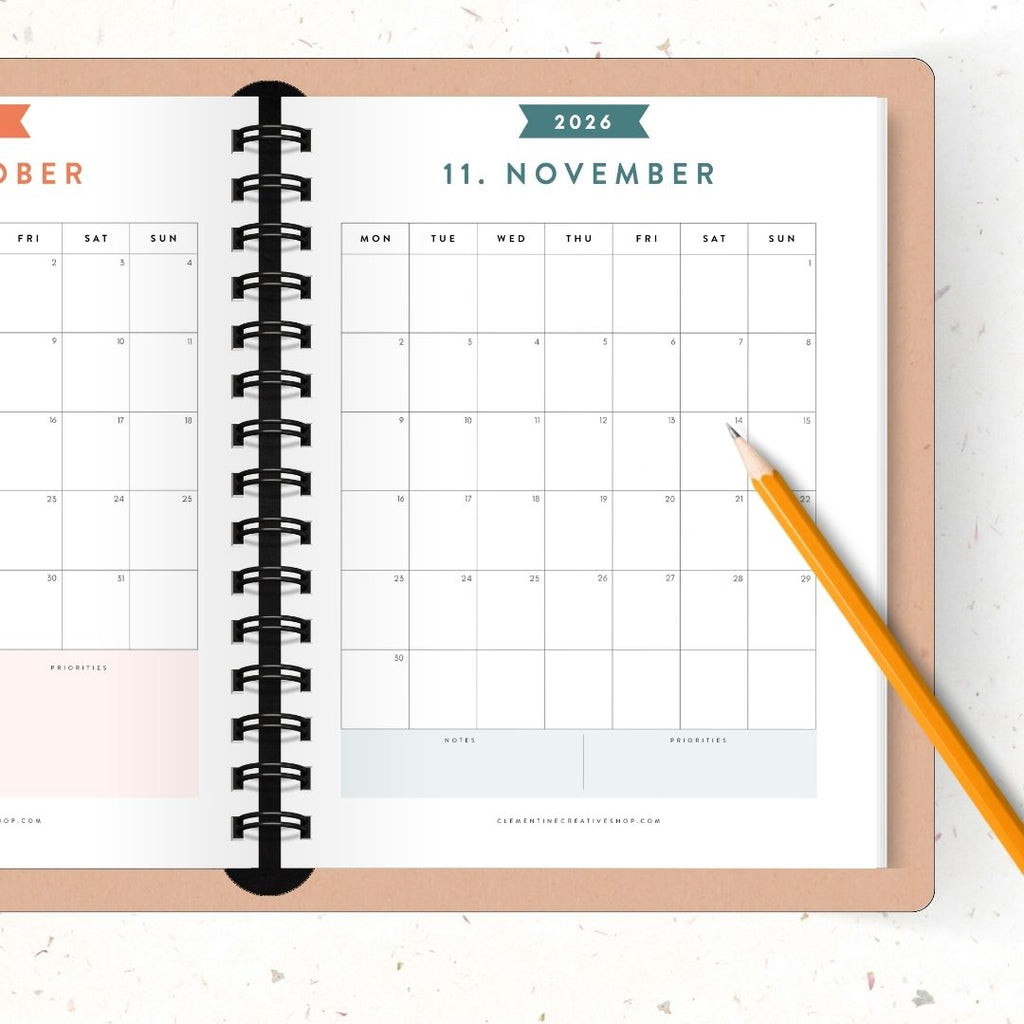 portrait printable 2026 calendar