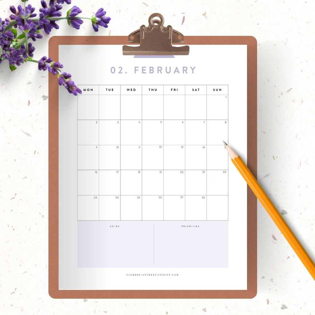 simple portrait printable 2026 calendar
