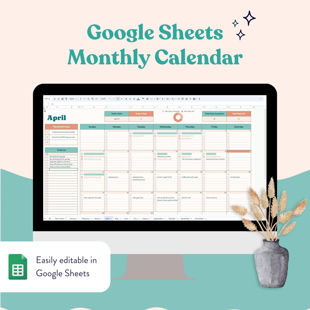 Google Sheets monthly calendar template