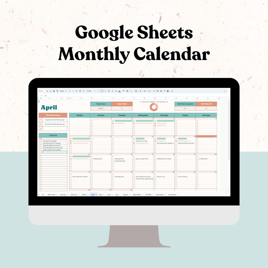 Google Sheets monthly calendar template for this year and beyond