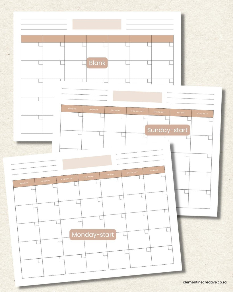 blank printable monthly calendar templates