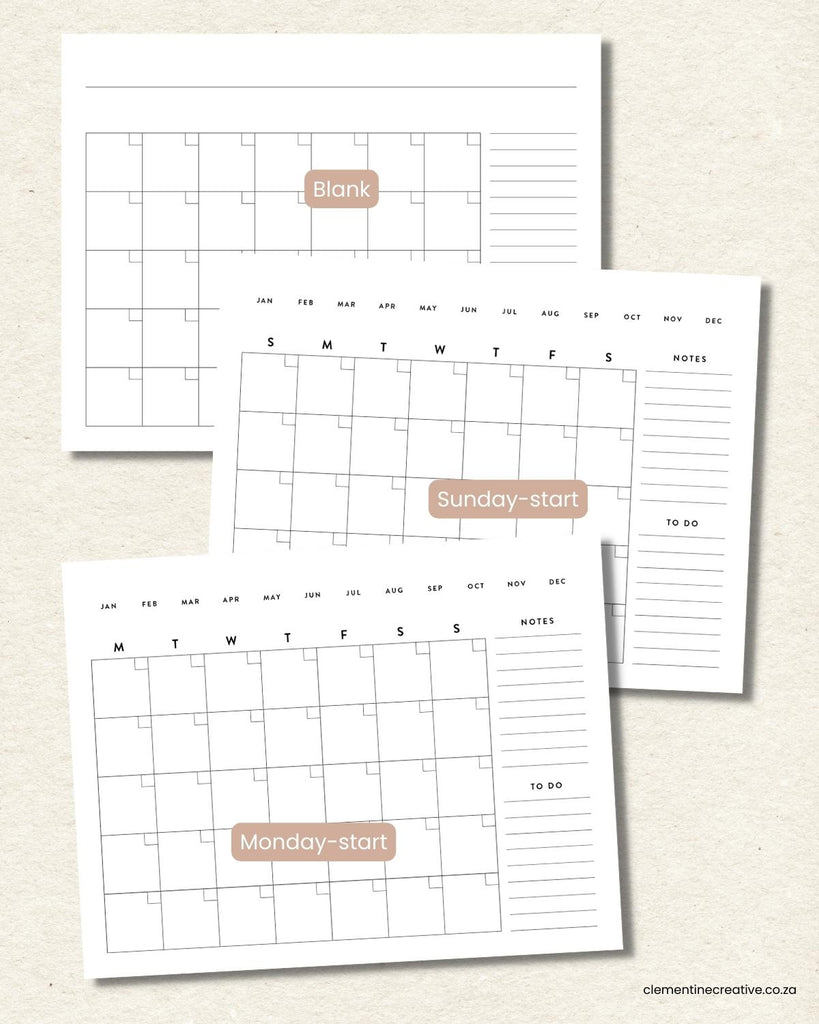 blank printable monthly calendar templates
