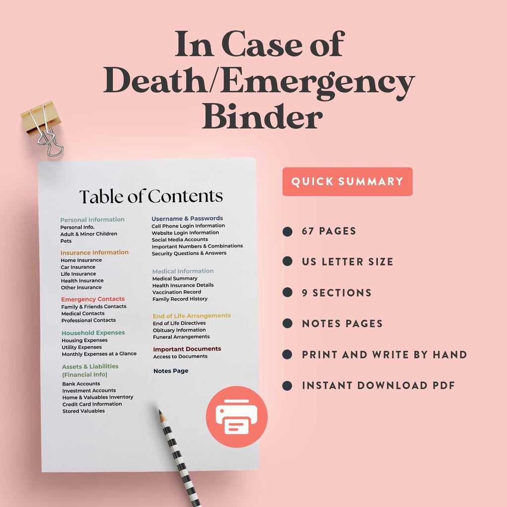 In Case Of Death Printables
