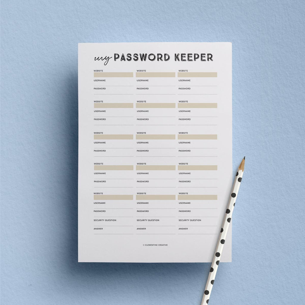 printable password tracker