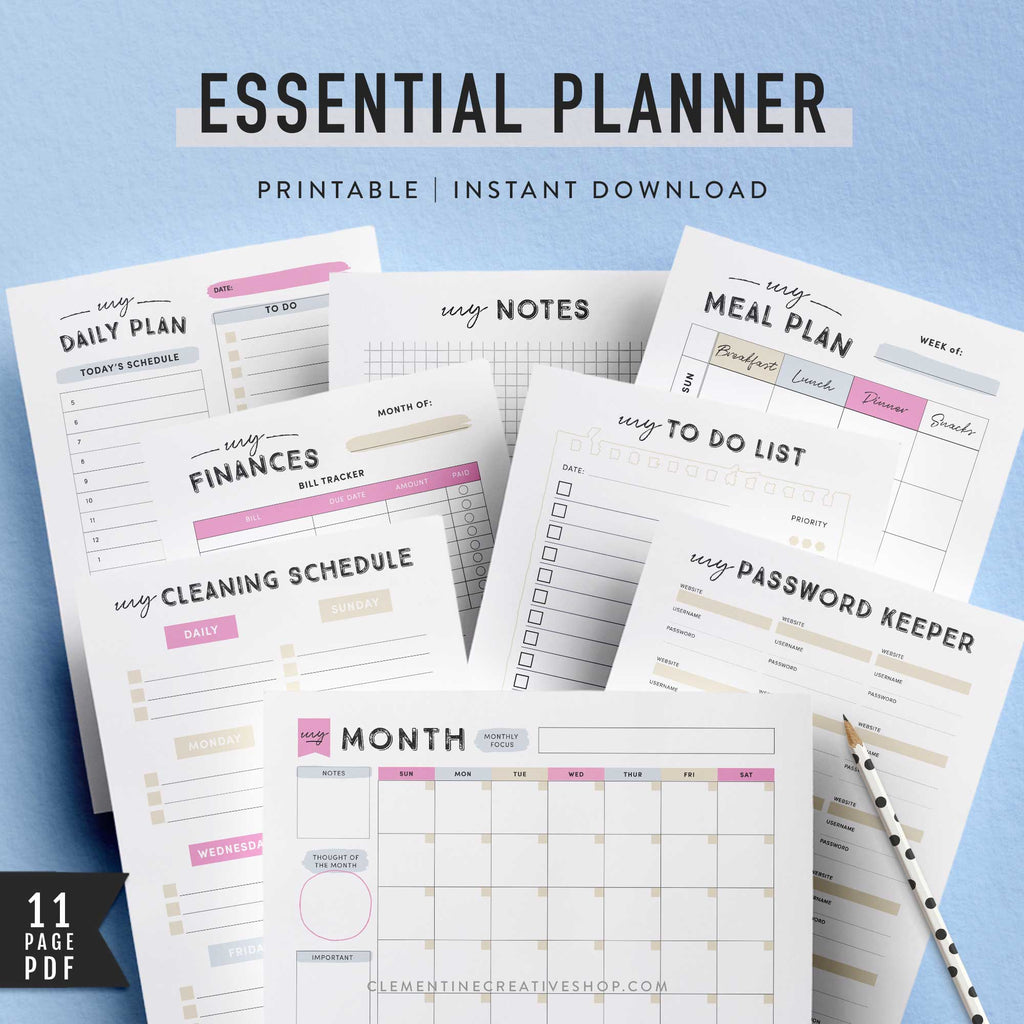 Essential Planner The Essential Planning Kit - 11 Printable Planning Pages (Pink ...