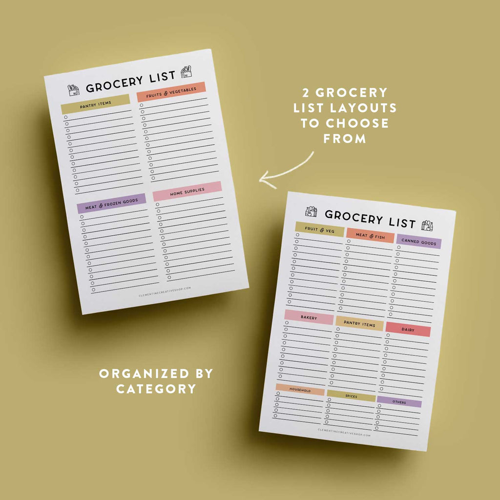 grocery list with categories template