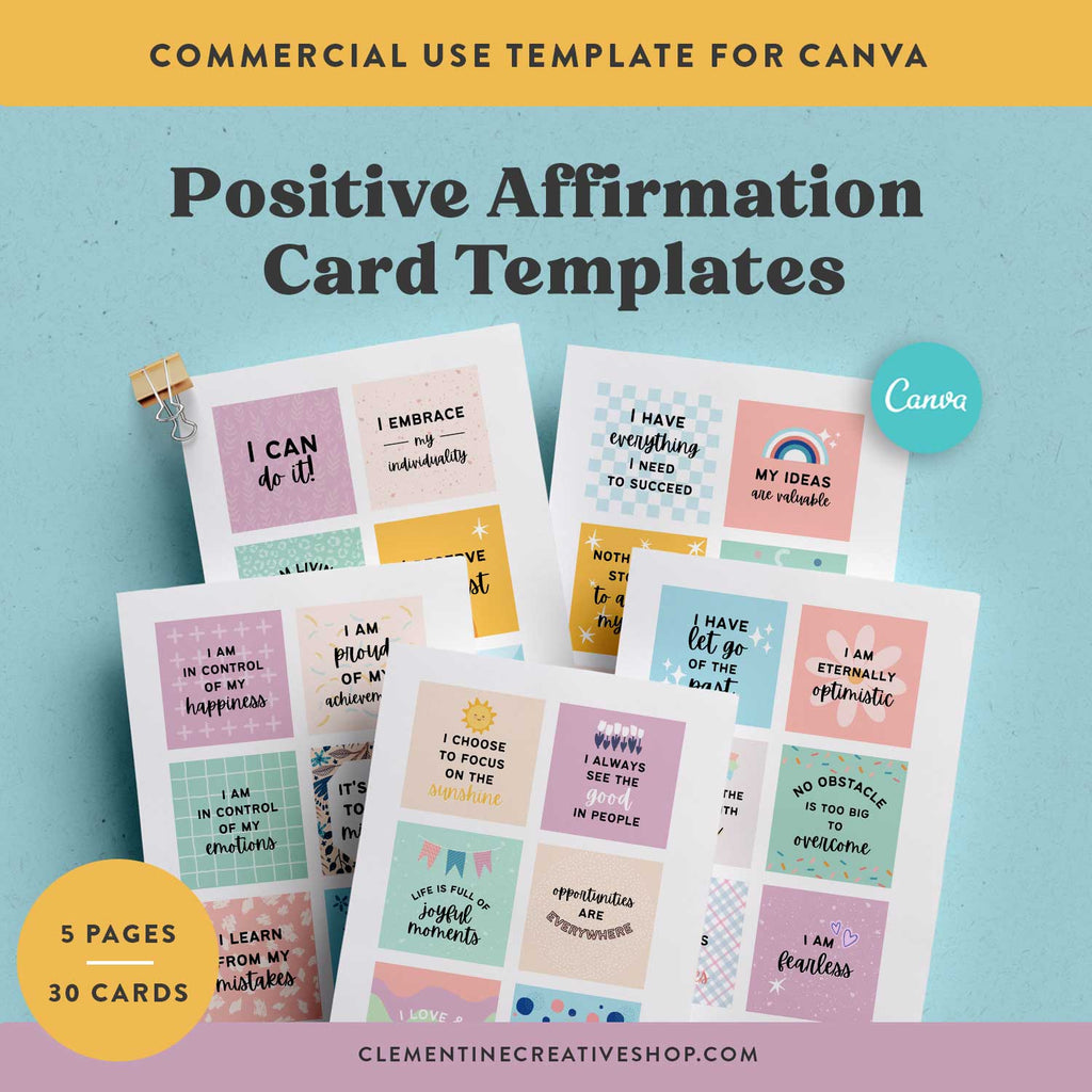 affirmation cards template for Canva with commercial use license