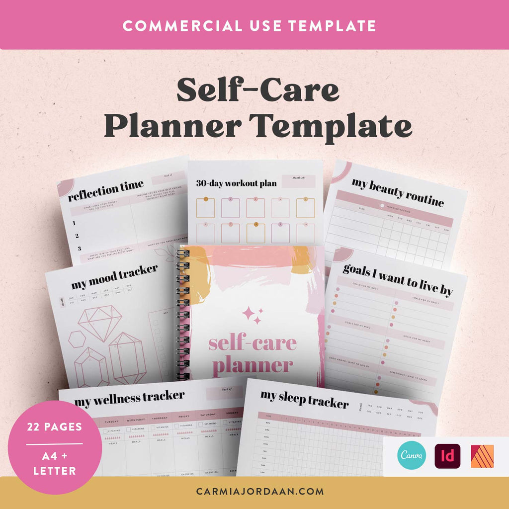 self-care printable planner template for commercial use