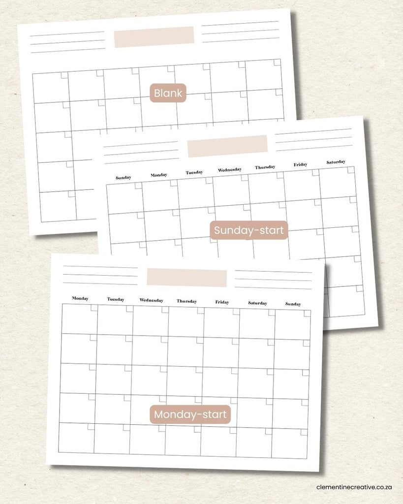 blank printable monthly calendar templates