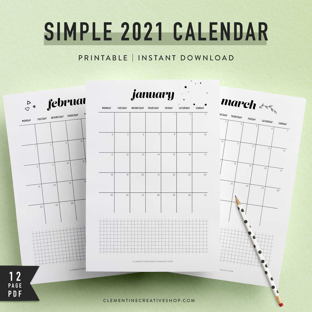 minimalist printable 2021 calendar