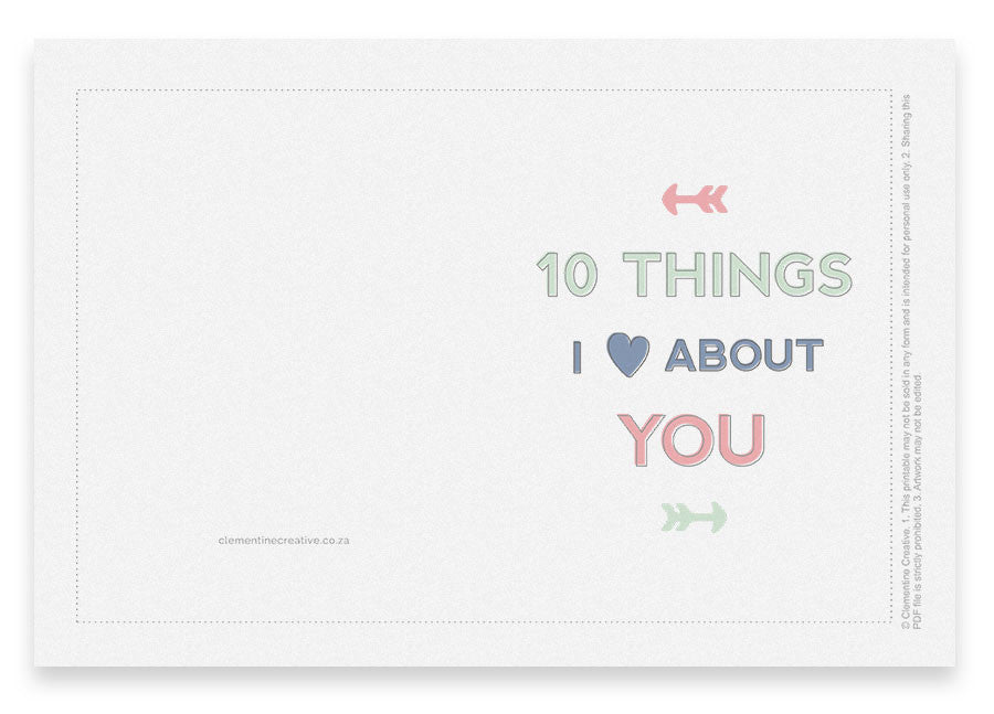 10 things I love about you Valentine's card