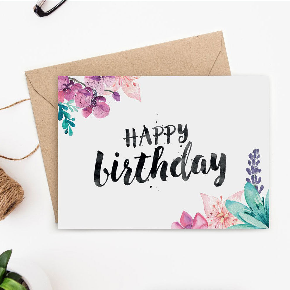 printable birthday card for her with watercolor florals