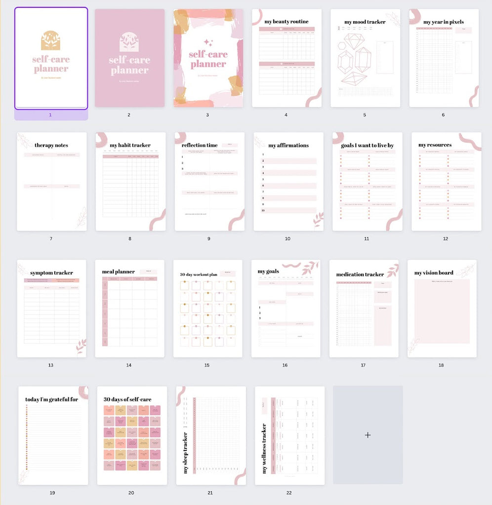 Self-Care Planner Template for Canva, InDesign, Affinity (PLR/Commerci ...